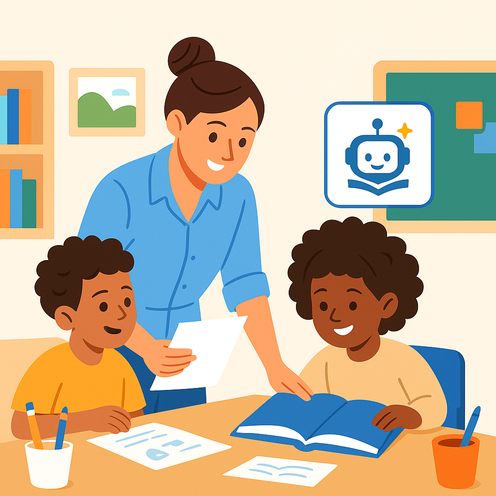 image of a teacher interacting with students using digital tools